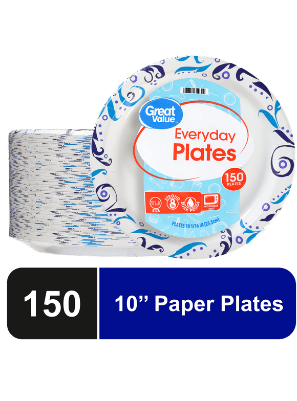 Great Value Everyday Disposable Paper Plates, 10", 150 Count