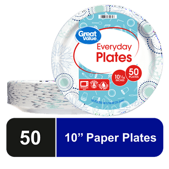 Great Value Disposable Paper Plates, 10", 50 Count