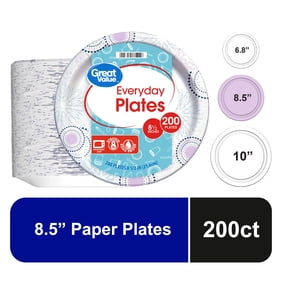 Great Value Disposable Paper Plates, 8.5 in, 200 Count