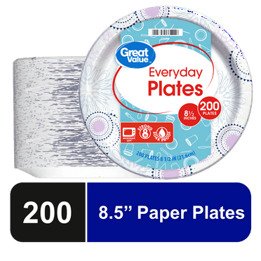 Great Value Everyday Disposable Paper Plates, 8.5", 200 Count
