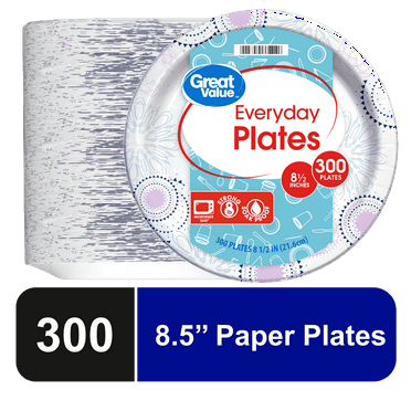 Great Value Everyday Disposable Paper Plates, 8.5", 300 Count