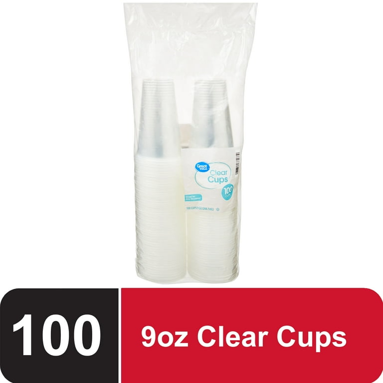 Great Value Everyday Disposable Plastic Cups, Clear, 9 oz, 100 Count