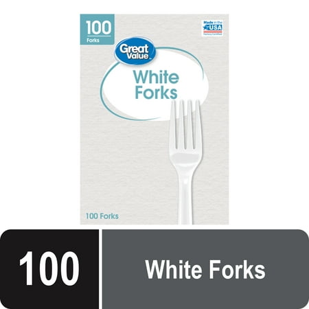 Great Value Everyday Disposable Plastic Forks, White, 100 Count