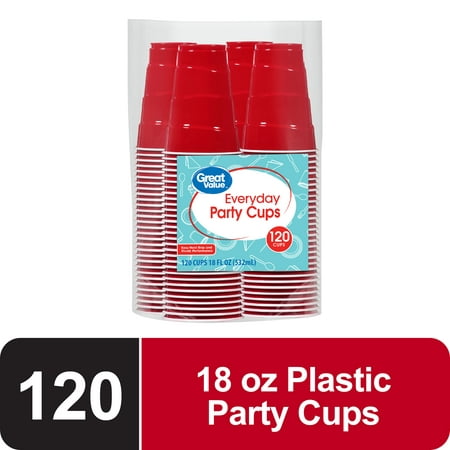 Great Value Everyday Disposable Plastic Party Cups, Red, 18 oz, 120 Count