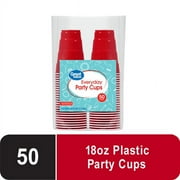 Great Value Everyday Disposable Plastic Party Cups, Red, 18 oz, 50 Count