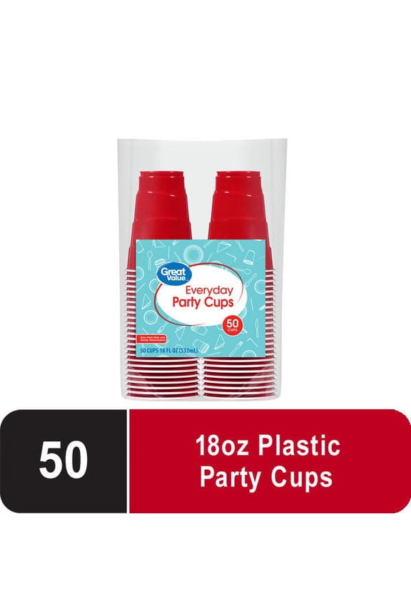 Red Disposable Plastic Party Cups, 18 oz, 50 Count