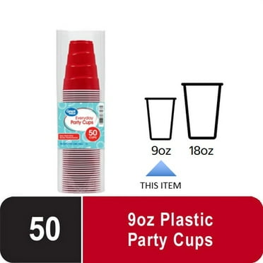 Great Value Everyday Disposable Plastic Party Cups, Red, 9 oz, 50 Count