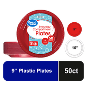 Great Value Disposable Plastic Party Plates, Red, 9 in, 50 Count