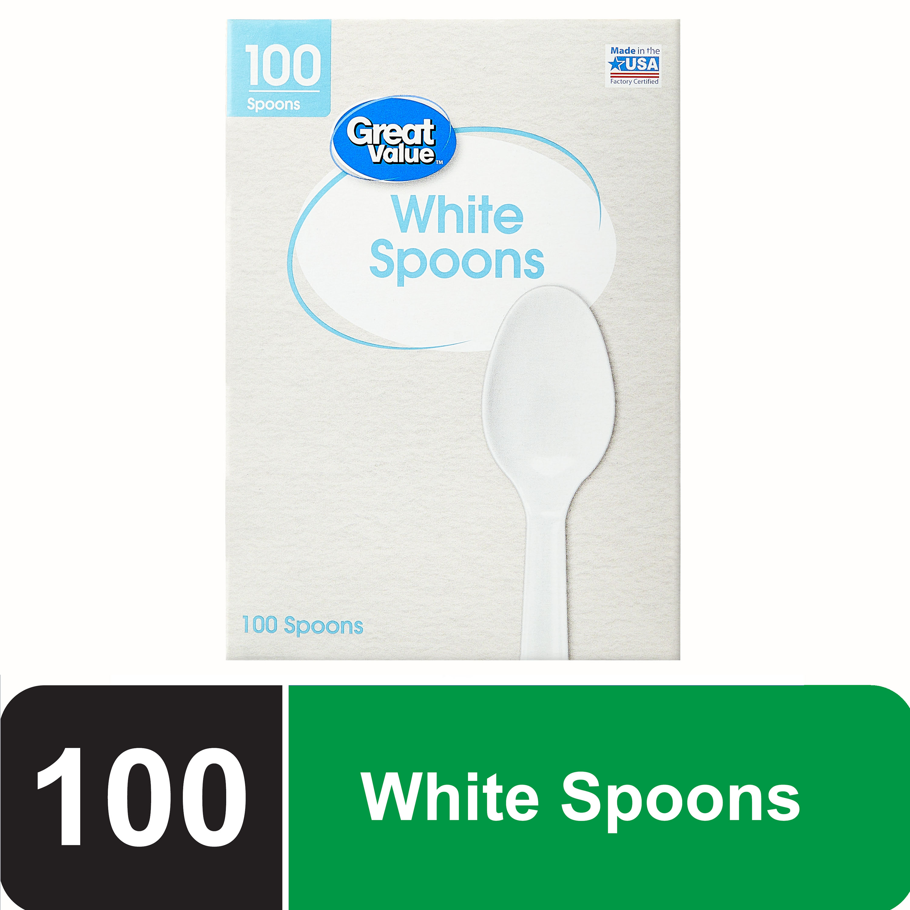 Great Value Everyday Disposable Plastic Spoons, White, 100 Count - image 1 of 7