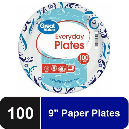 Great Value Everyday Paper Lunch Plates, 8 5/8", 100 Count