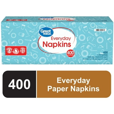 Great Value Everyday Paper Napkins, White, 400 Count, 1-Ply Disposable Napkins