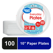 Great Value Everyday Disposable Paper Plates, 10", White, 100 Count
