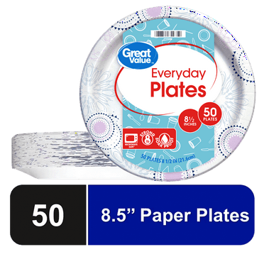 Great Value Everyday Paper Plate, 8.5", White, 50 Count
