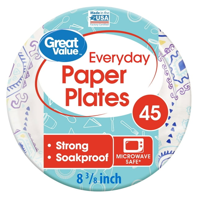 Great Value Everyday Paper Plates, 8 1/2", 45 Count