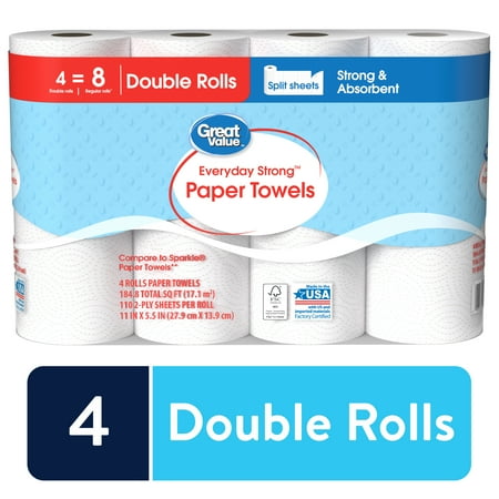 Great Value Everyday Strong Paper Towels, 4 Double Rolls