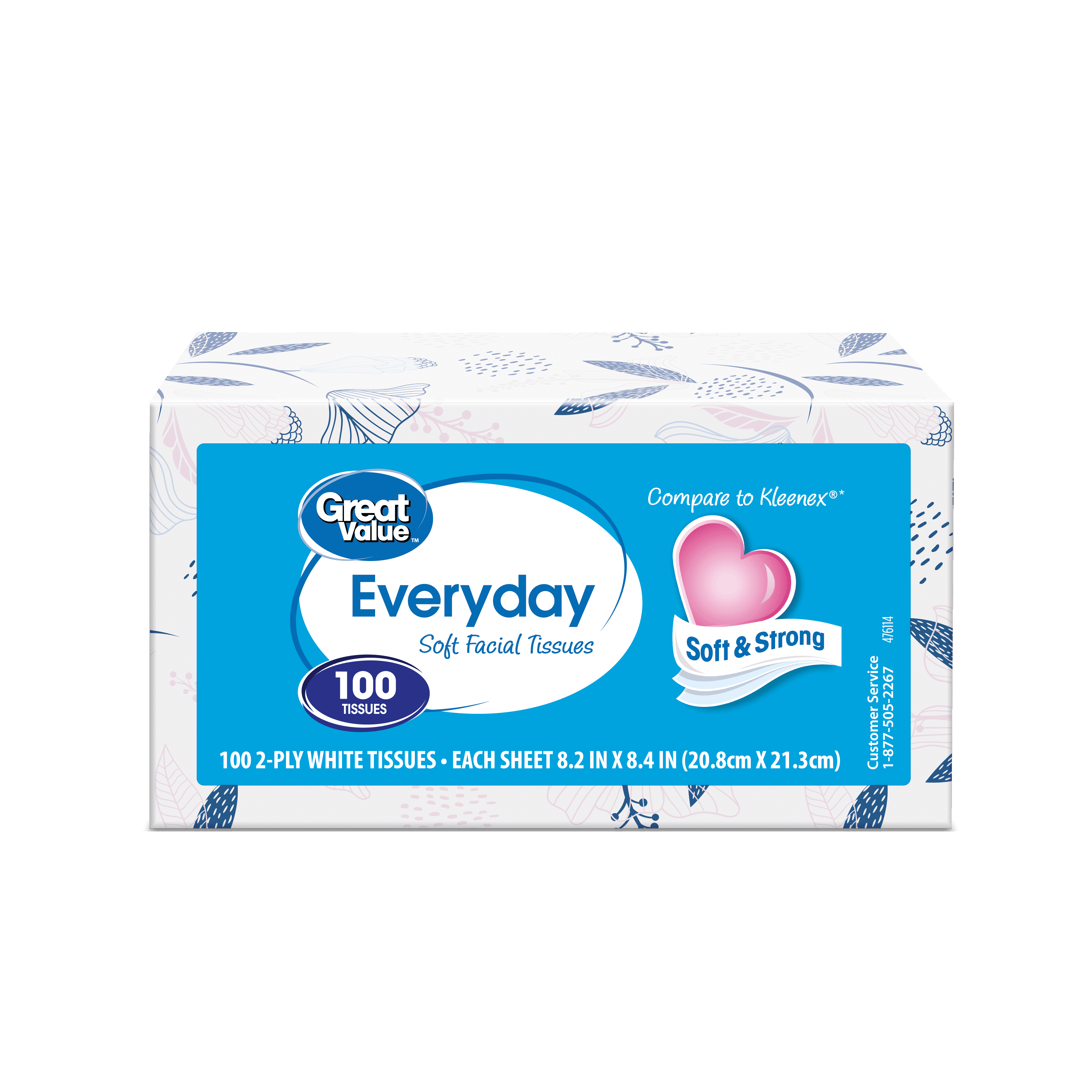 Great Value Everyday Soft 2Ply Flat Box Facial Tissues (100 Total