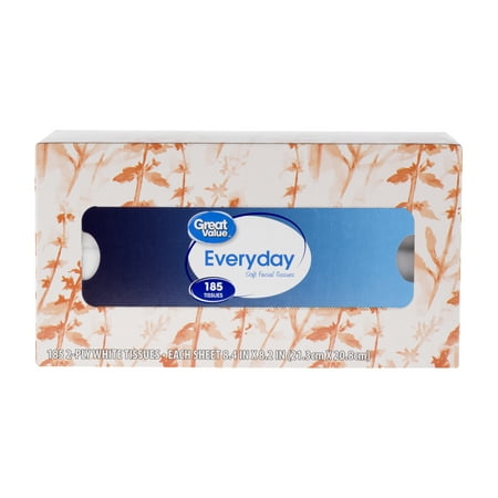 Great Value Everyday Soft Facial Tissue, 185 Sheets