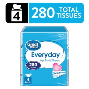 Great Value Everyday Soft Facial Tissues, 4 Cubes, 70 Tissues per Cube, 2-Ply