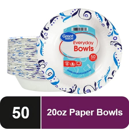 (3 pack) Great Value Everyday Disposable Paper Bowls, 20 oz, 50 Count