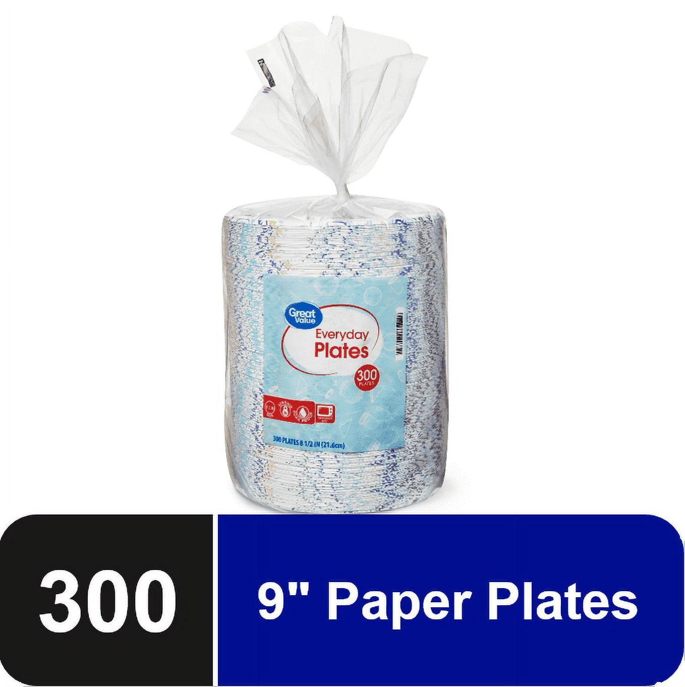 Great Value Everyday Strong, Soak Proof, Microwave Safe, Disposable Paper Lunch Plates, 9 inch