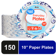 Great Value Everyday Strong, Soak Proof, Microwave Safe, Disposable Paper Plates, 10 in, Patterned, 150 Count