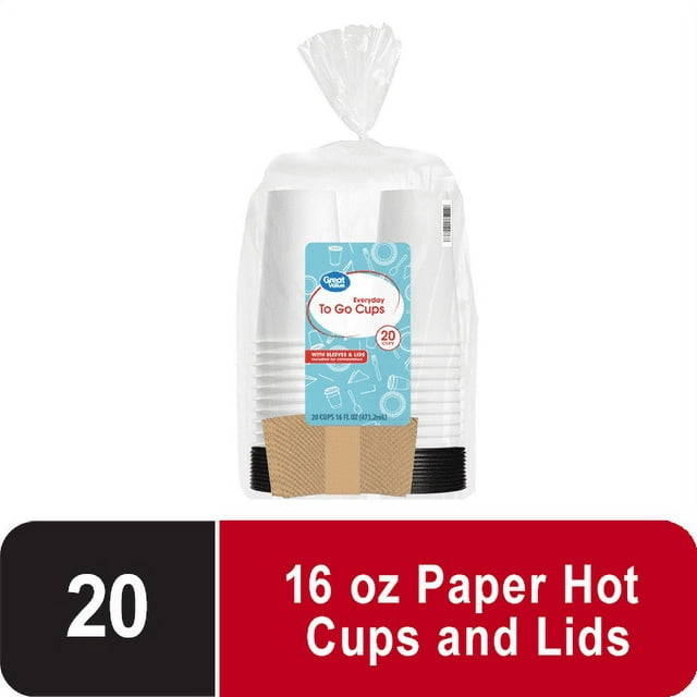 Great Value Everyday to Go Cups, Lids & Sleeves, 16 fl oz, 20 Count
