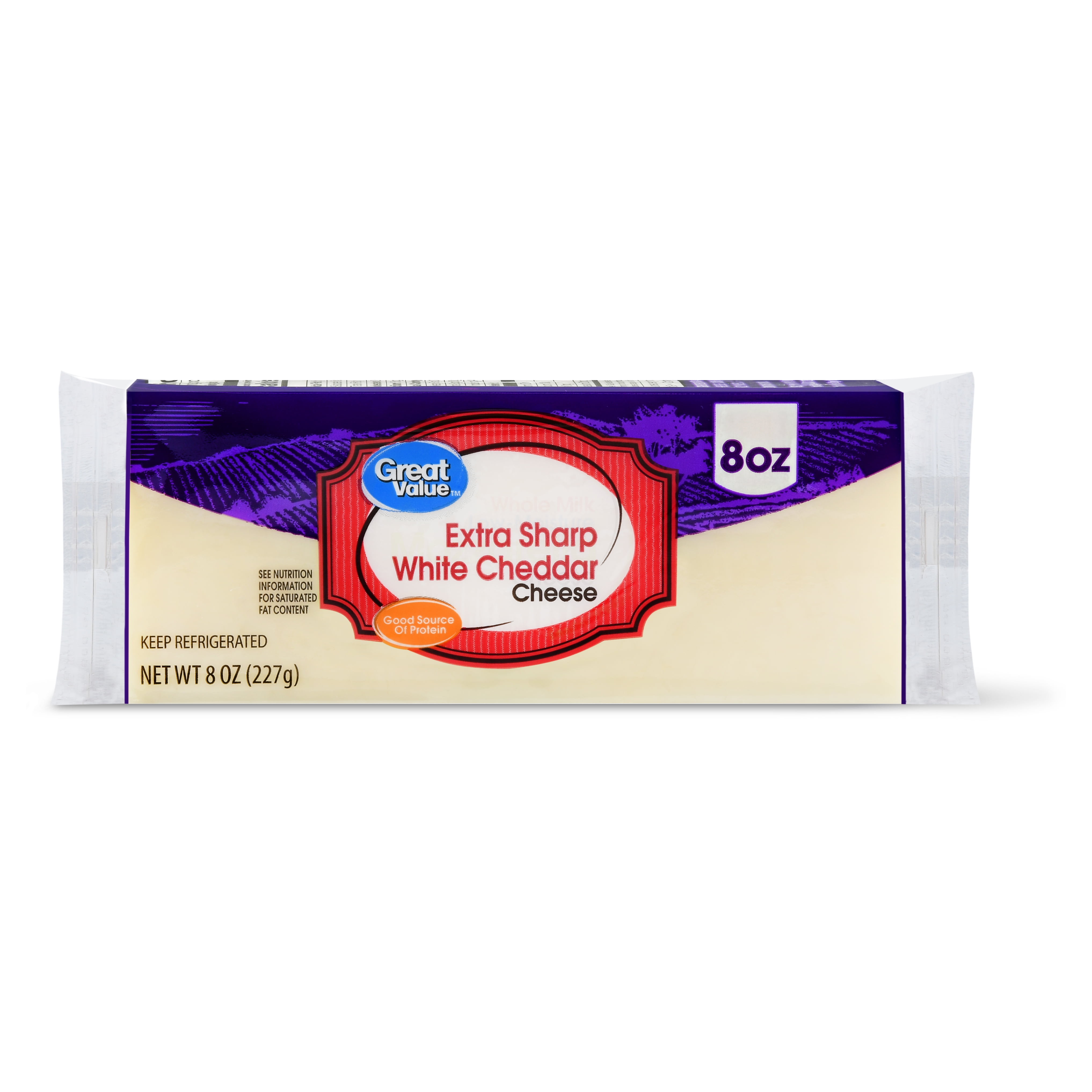 Great Value Extra Sharp Whole White Cheddar Cheese Block, 8 oz