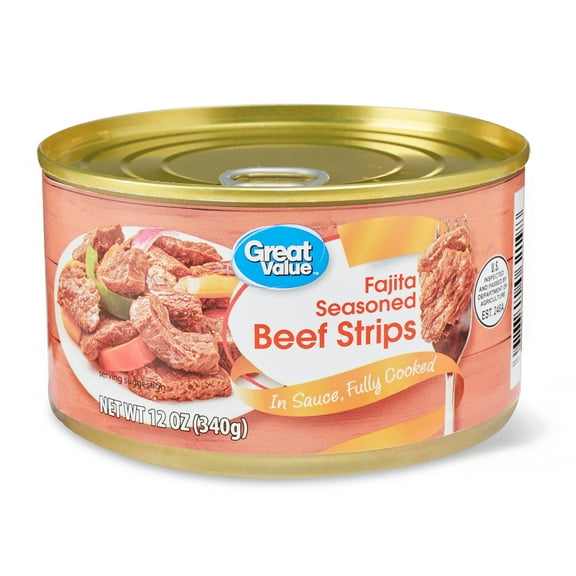 Great Value Fajita Seasoned Beef Strips in Sauce, 12 oz Can