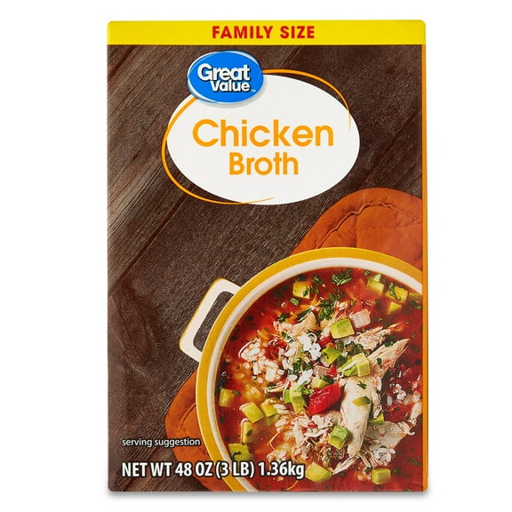Great Value Family Size Chicken Broth, 48 oz Carton, Shelf-Stable/Ambient, Gluten-Free