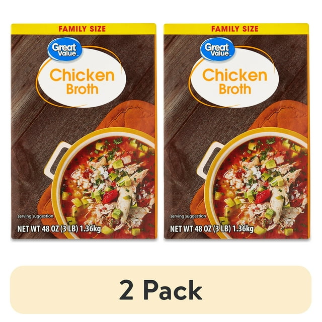 (2 pack) Great Value Family Size Chicken Broth, 48 oz Carton, Shelf