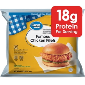 Great Value Famous Chicken Fillet, Ready to Cook Breaded Chicken Fillets, 18g Protein Per Serving, 3 lb (Frozen)