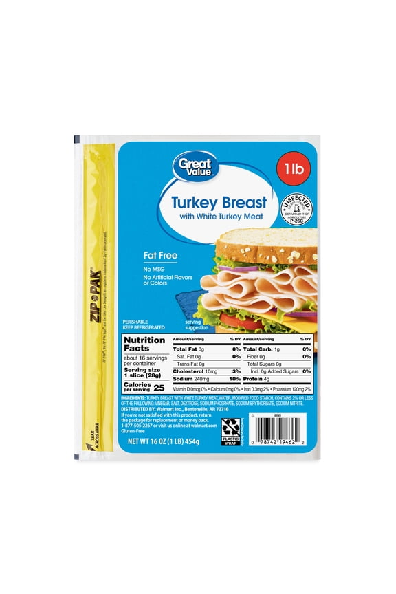 Fat-Free Turkey Breast, 16 oz Bag, Sliced