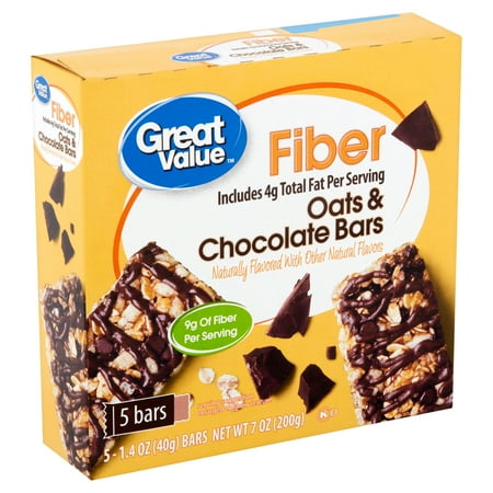 Great Value Fiber Oats & Chocolate Bars 1.4 oz 5 Count