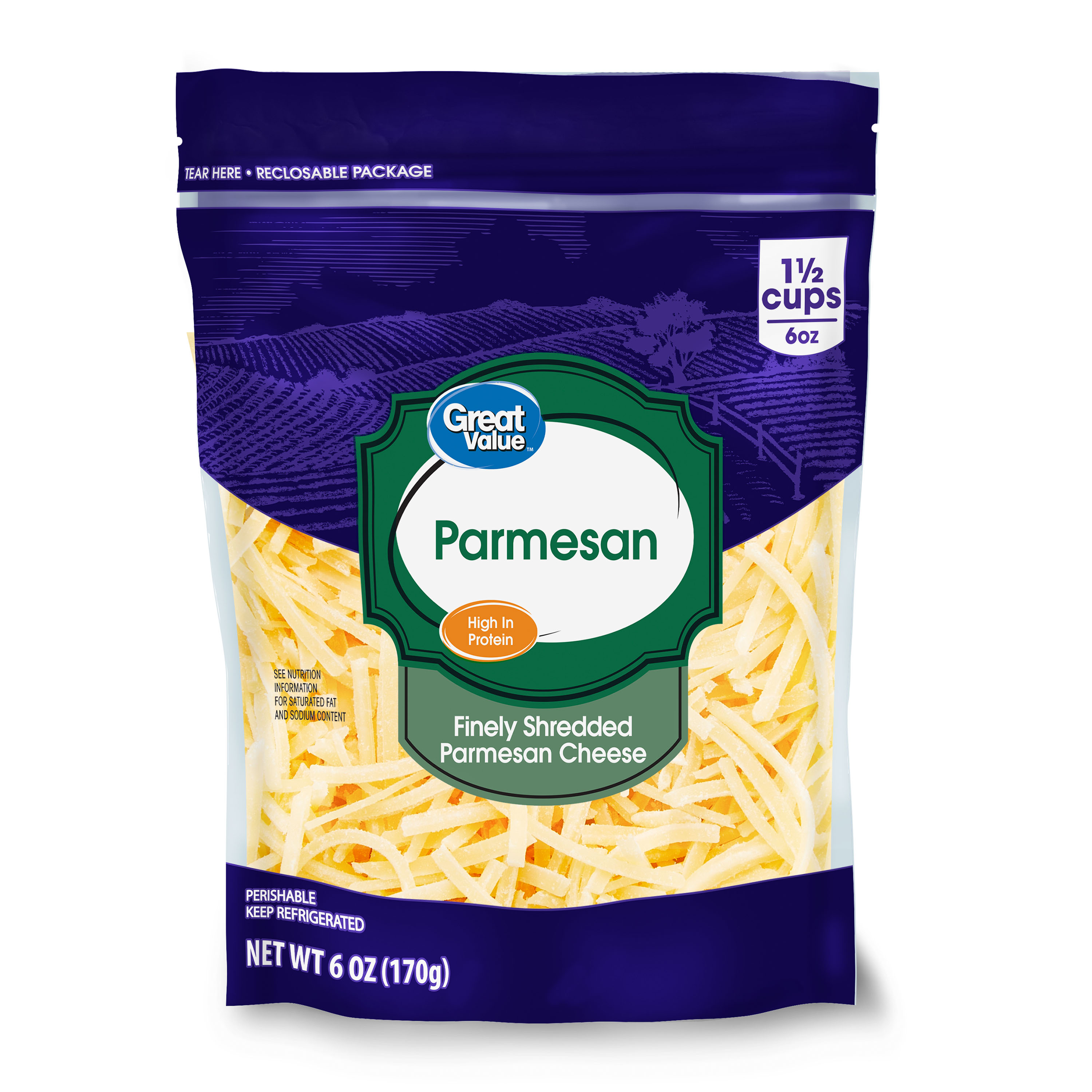 Great Value Finely Shredded Parmesan Cheese, 6 oz - image 1 of 9