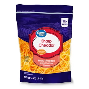 Great Value Sharp Cheddar Finely Shredded Cheese, 16 oz Bag
