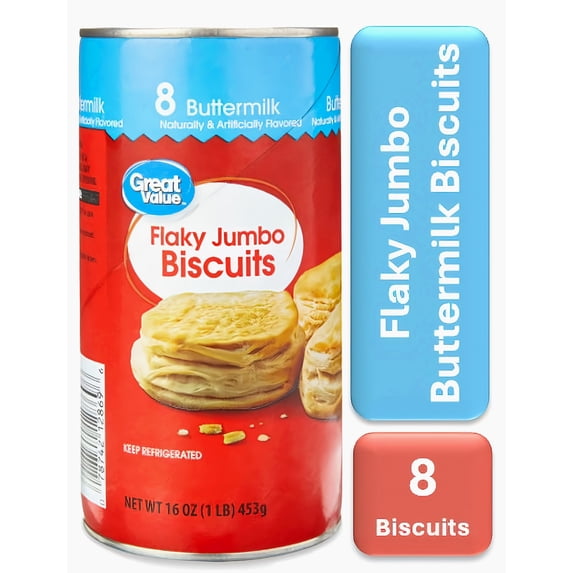 Great Value Flaky Jumbo Buttermilk Biscuits, 16 oz, 8 Count