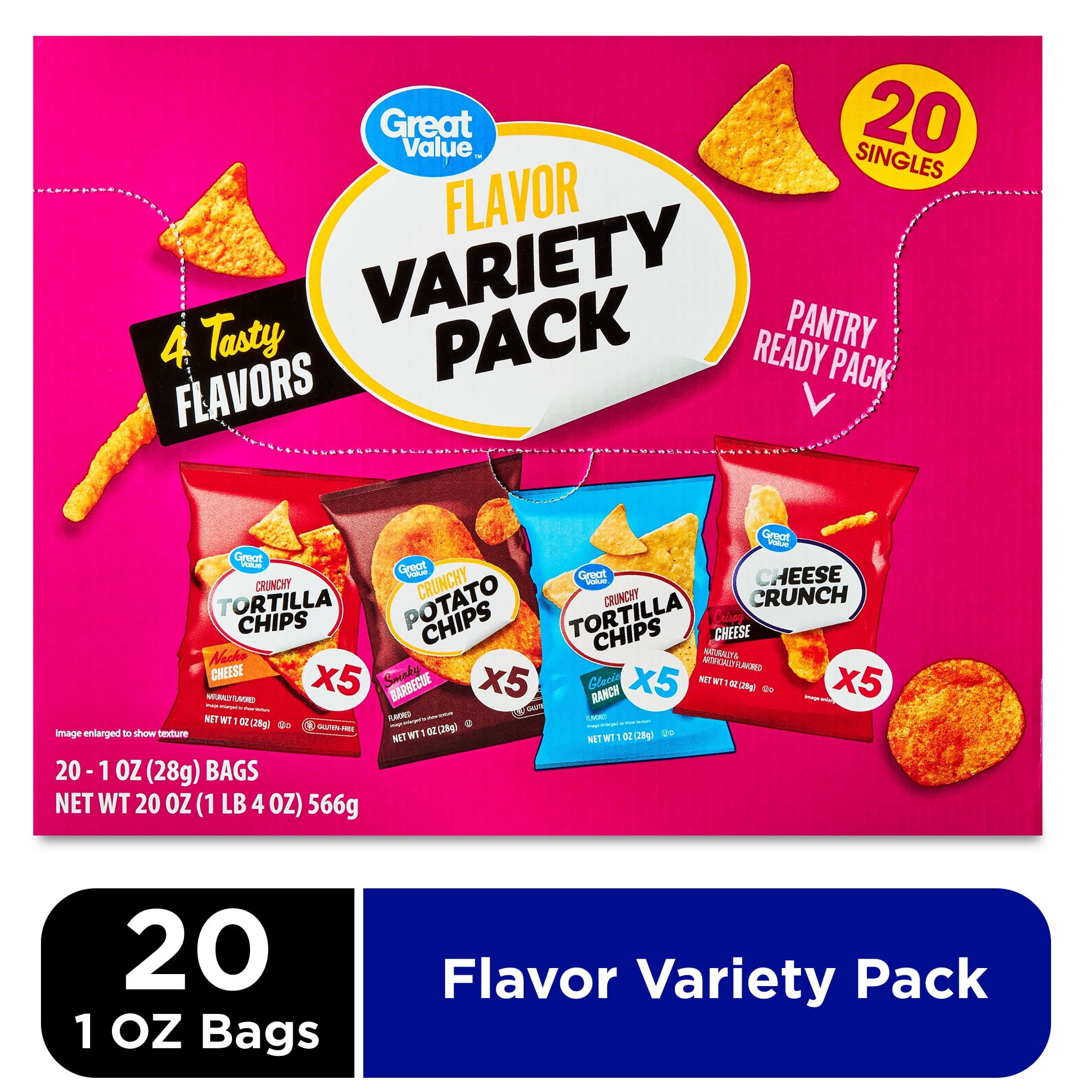 Great Value Flavor Variety Chip Pack, 1 oz, 20 Count - Walmart.com