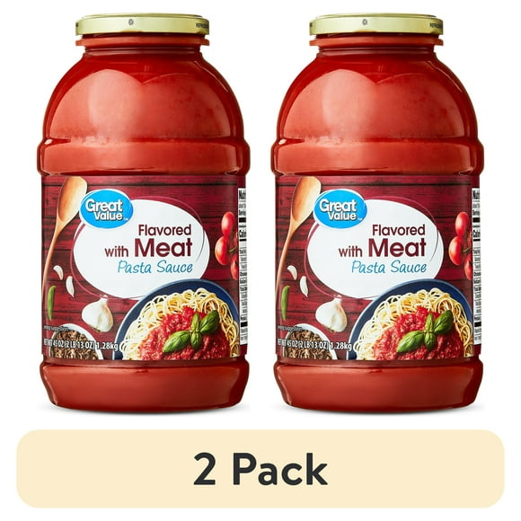 (2 pack) Great Value Flavored with Meat Pasta Sauce, 45 oz Jar