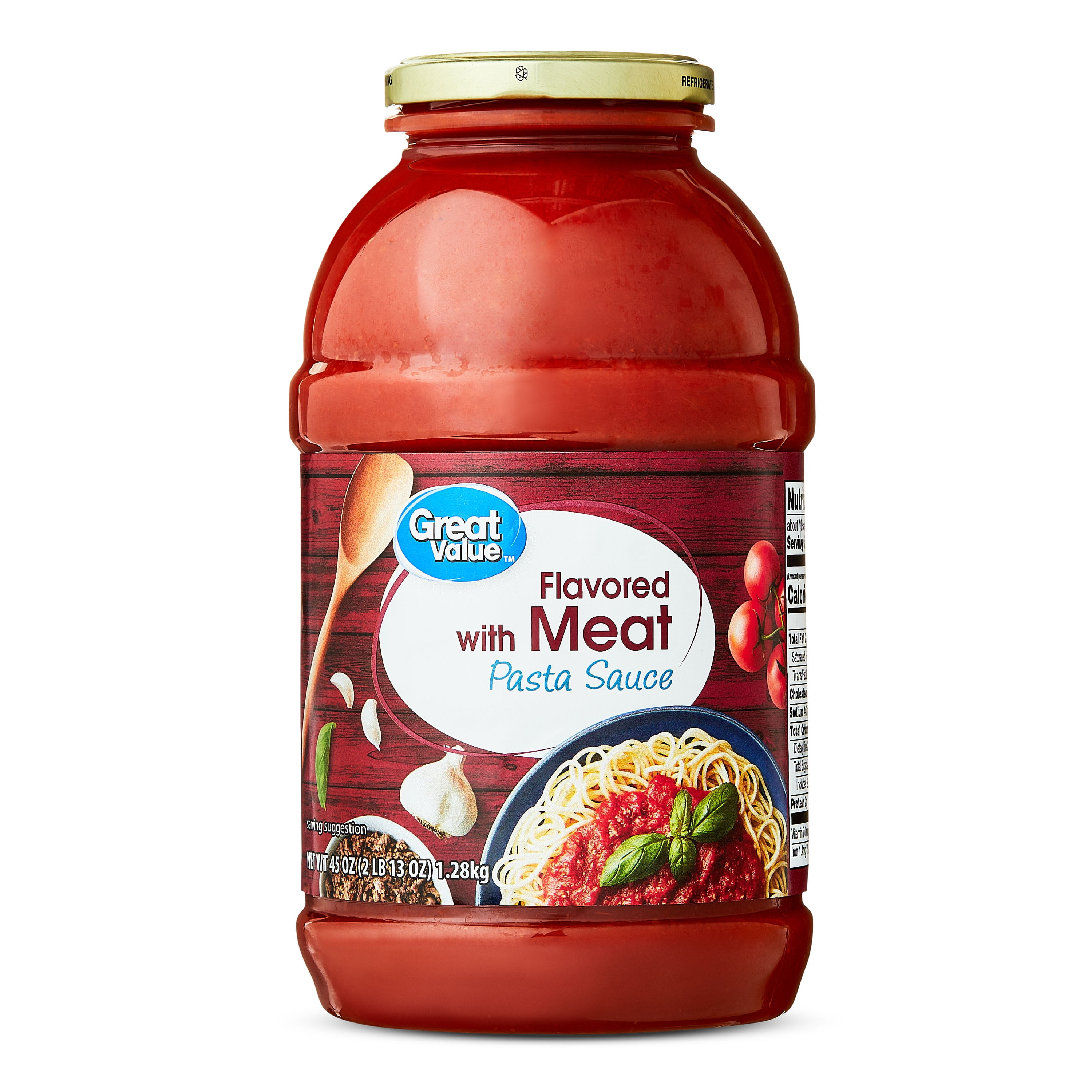 Great Value Flavored with Meat Pasta Sauce, 45 oz Jar
