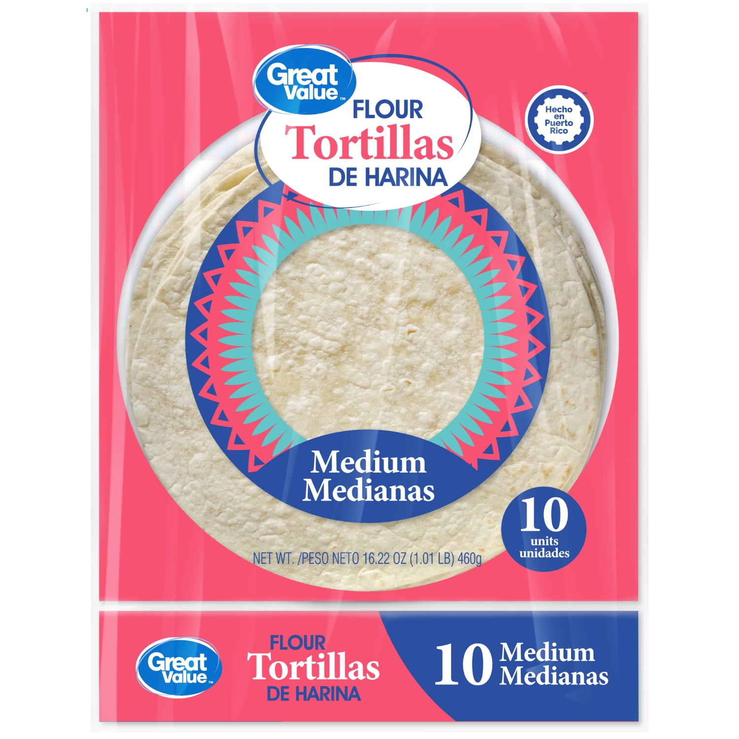 Great Value, Flour Tortillas, Medium, 16 oz, 10 Count