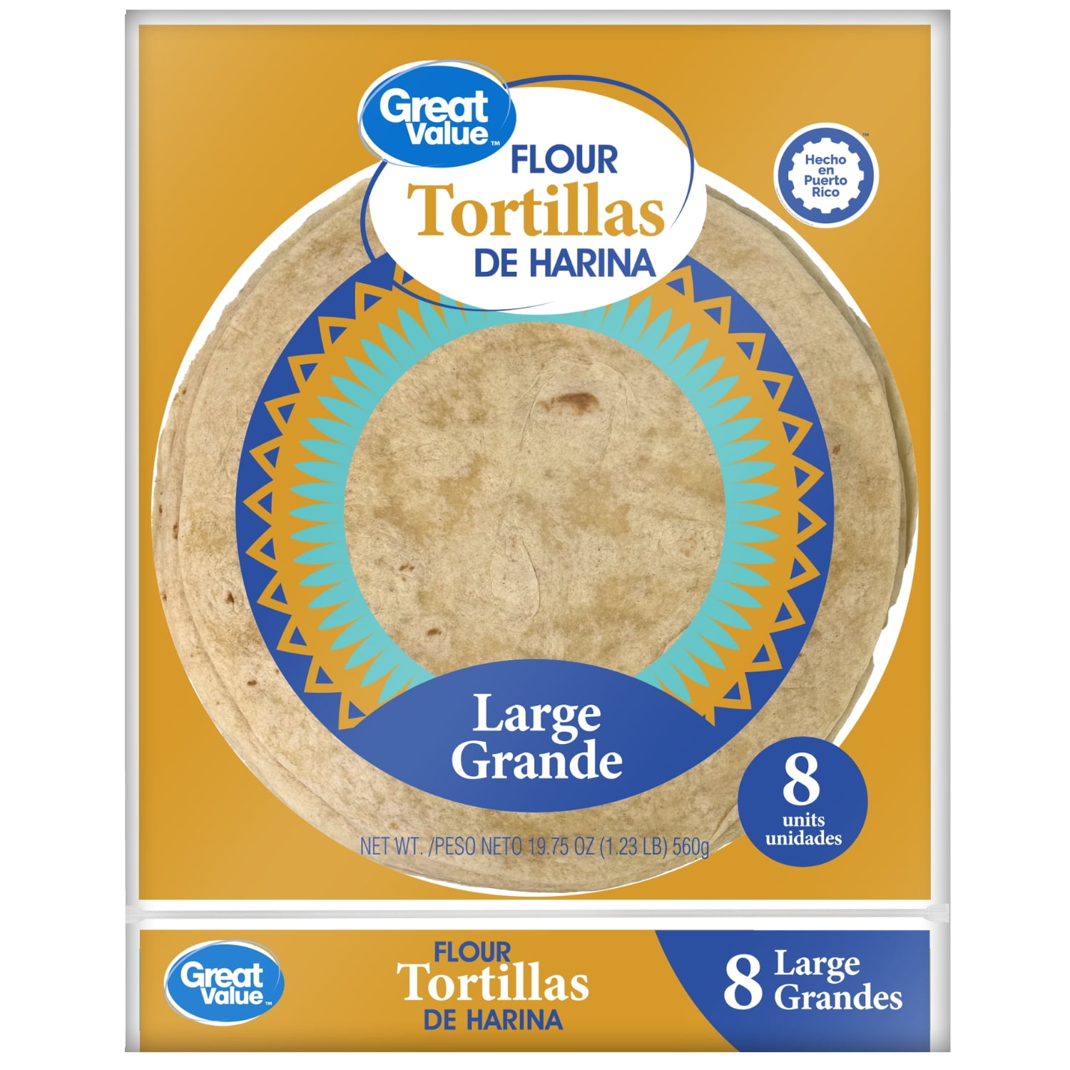 Great Value, Fluor Tortillas, Large, 19.75oz, 8 Count