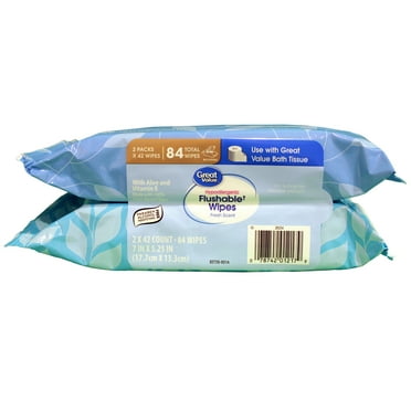Great Value Flushable Wet Wipes, Fresh Scent, 2 Packs of 42 Wipes, 84 Total Wipes