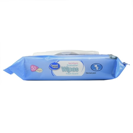 Great Value Flushable Wipes, Fresh Scent, 50 Count