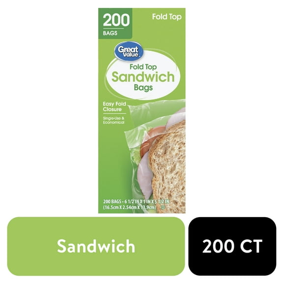 Great Value Fold Top Sandwich Bags, 200 Count