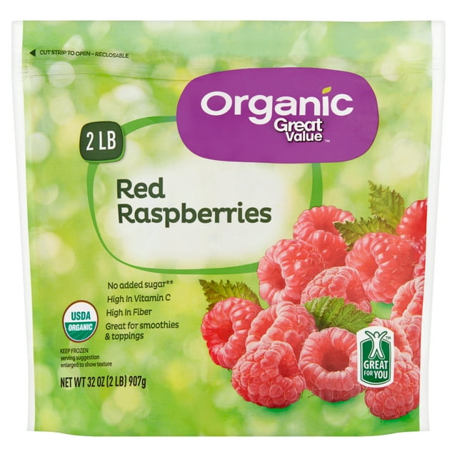 Great Value FrOzen Organic Red Raspberries, 32 Oz