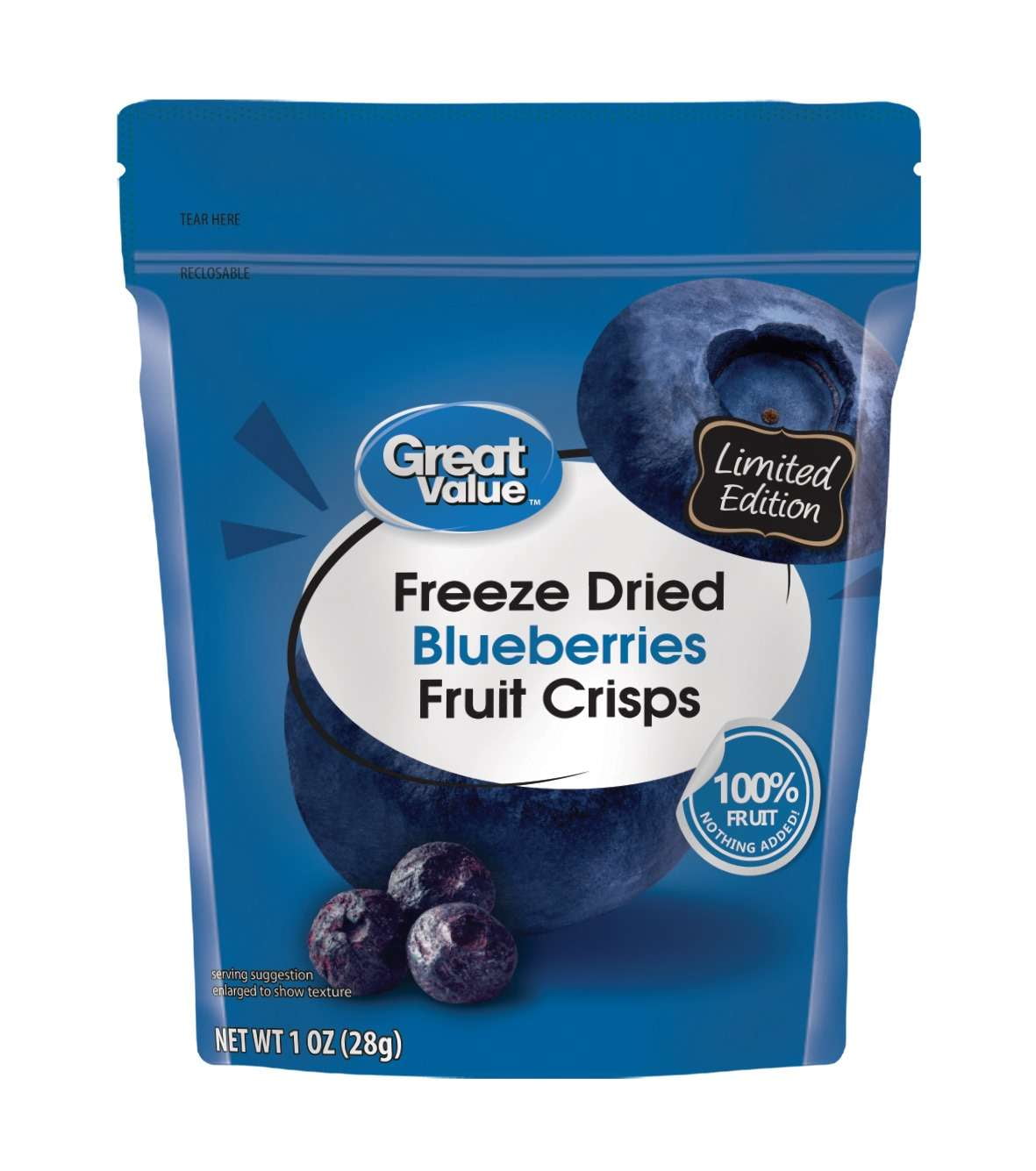 Great Value Freeze Dried Blueberries Fruit Crisps, 1 oz