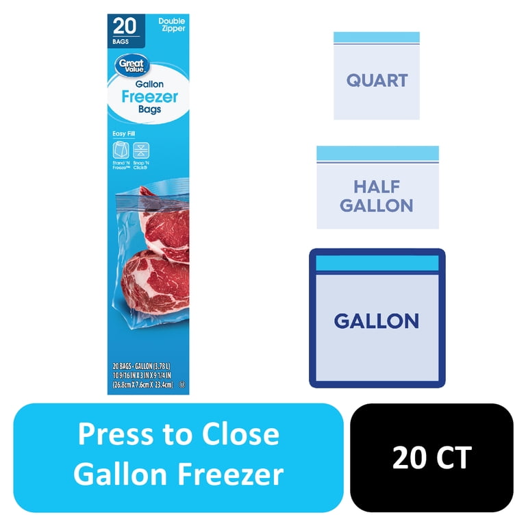 Great Value Gallon Freezer Bags Double Zipper 20 Count, Food