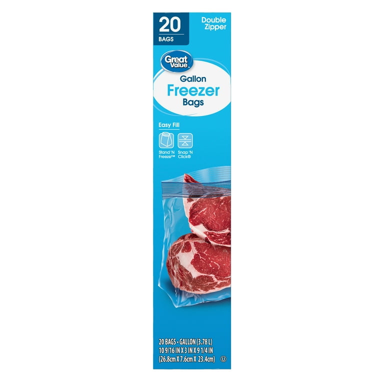 Great Value Freezer Guard Double Zipper Freezer Bags, Quart, 75 Count 