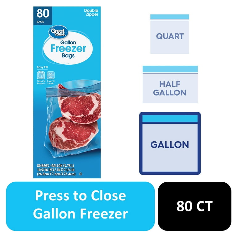 Great Value Freezer Guard Double Zipper Gallon Freezer Bags 80