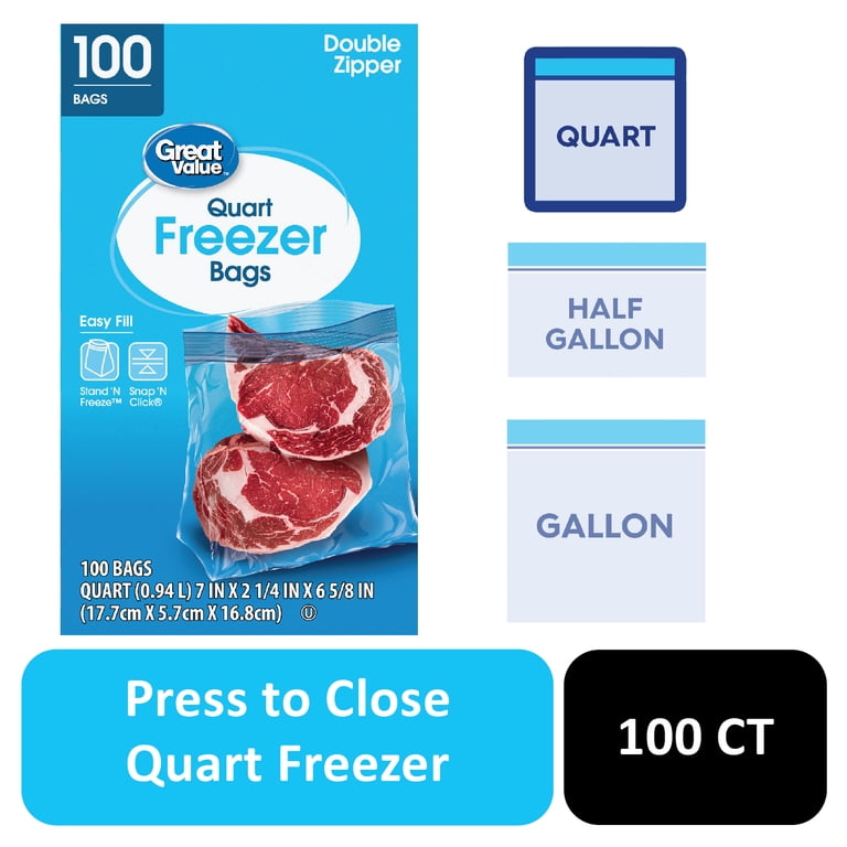 Great Value Freezer Guard Double Zipper Quart Freezer Bags 100